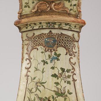 A Swedish rococo polychrome-painted longcase clock by P. Ernst (watchmaker in Stockholm 1753-84).