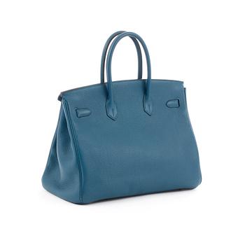 HERMÈS, a blue leather bag, "Birkin 35".