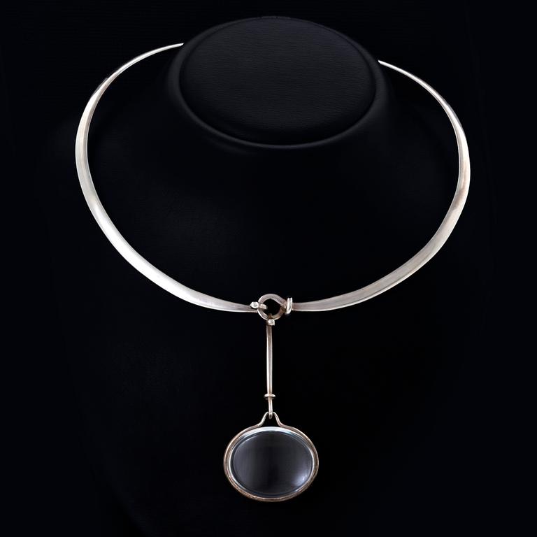 Vivianna Torun Bülow-Hübe. Necklace with pendant, sterling silver and rock crystal or glass.