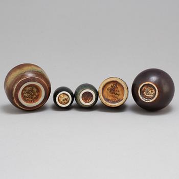 CARL-HARRY STÅLHANE, 5 unique stoneware vases, Rörstrand.