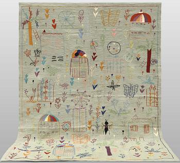 Matta, kelim med handbroderad dekor, 235 x 178 cm.