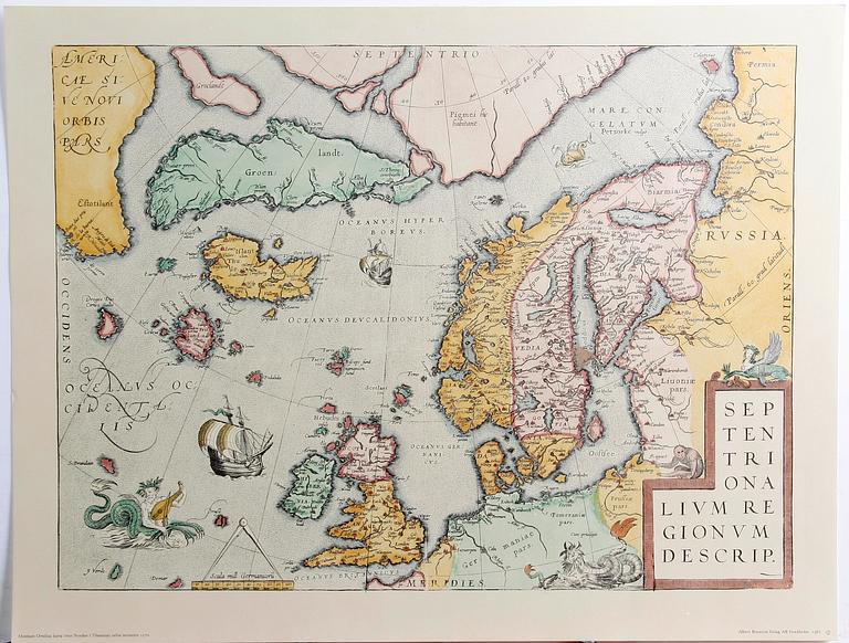 KARTBLAD, 6 st i mapp, "Berömda kartblad ur den svenska historien". Bonniers 1960-tal.