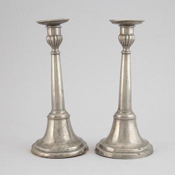 A pair of Swedish pewter candlesticks by Carl Bröske, Stockholm, 1840.