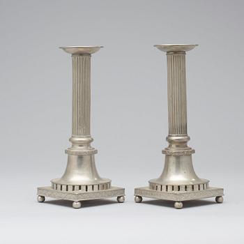 A pair of late Gustavian pewter candlesticks by H Wicksten, master 1782.