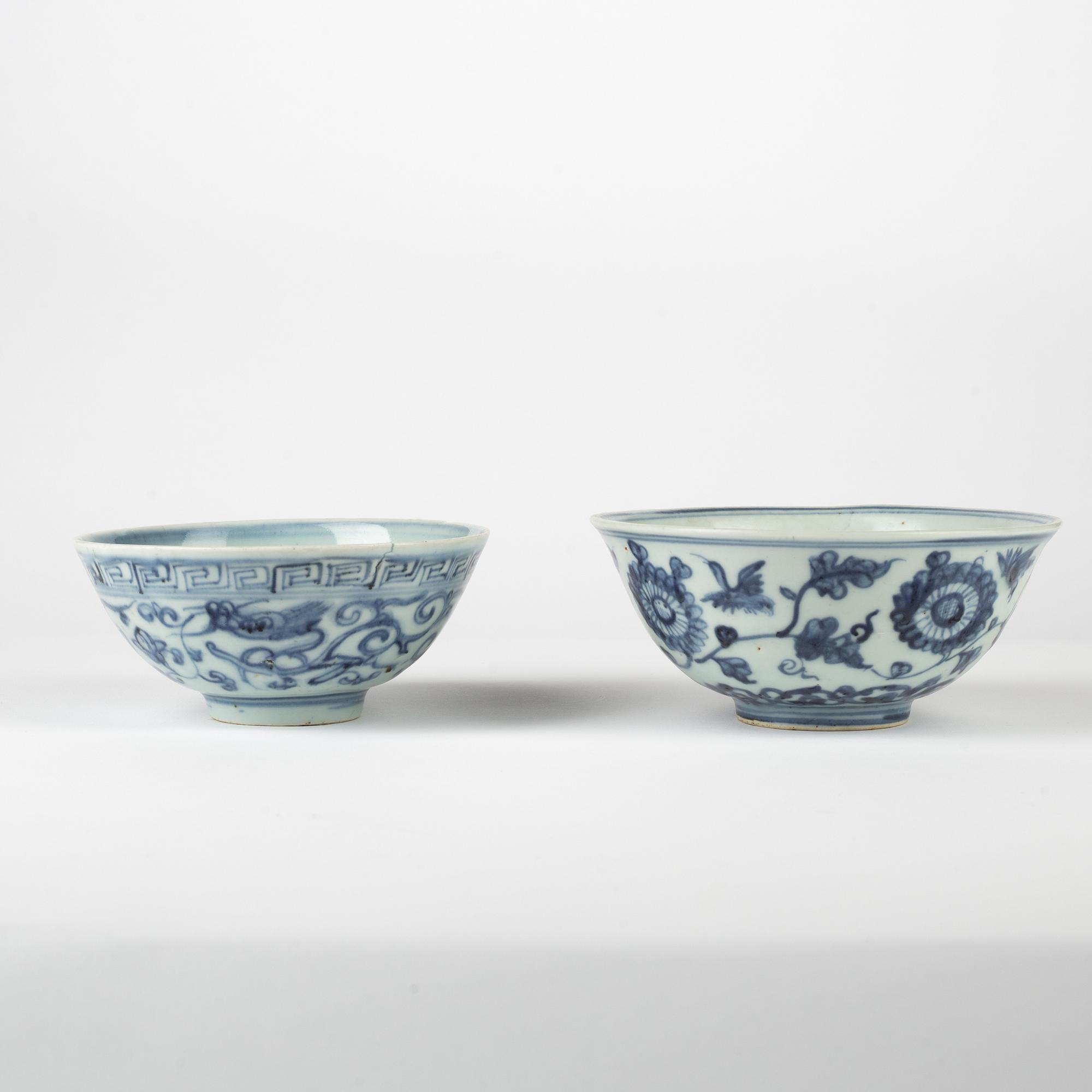 Two blue and white bowls for the South East Asian market, Ming dynasty (1368-1644).