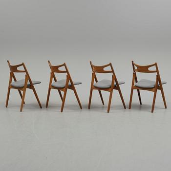 HANS J WEGNER, stolar, 4 st, "CH 29/Savbukkestolen", Carl Hansen o Søn, Odense, Danmark.