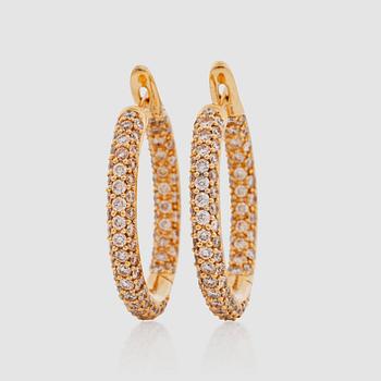 1211. A pair of brilliant-cut hoop earrings. Total carat weight circa 3.29 cts.