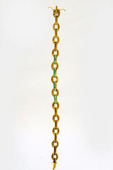Armband, 14K guld med carréslipade smaragder och diamanter 8/8, ca 19 x 1 cm.