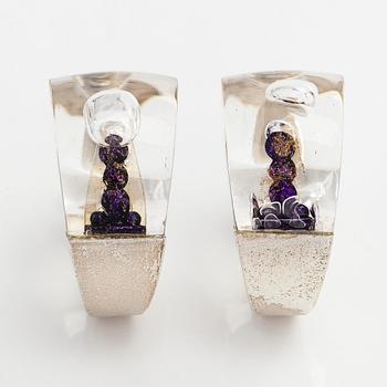 Björn Weckström, a pair of sterling silver and acrylic 'Micrones' earrings, Lapponia 1974.