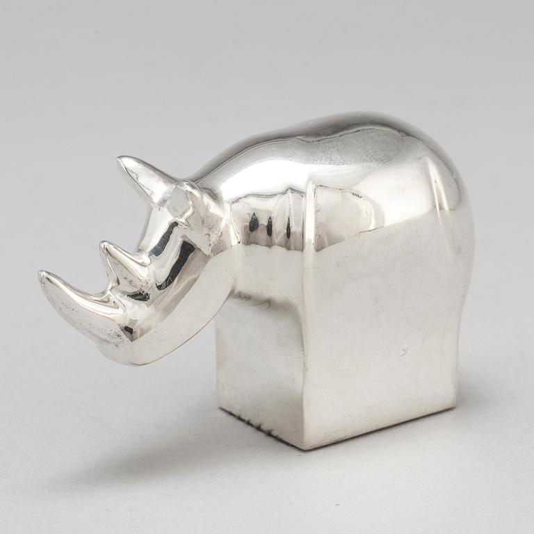 GUNNAR CYRÉN, a zinc silverplate rhinocerus sculpture by Dansk design Japan.