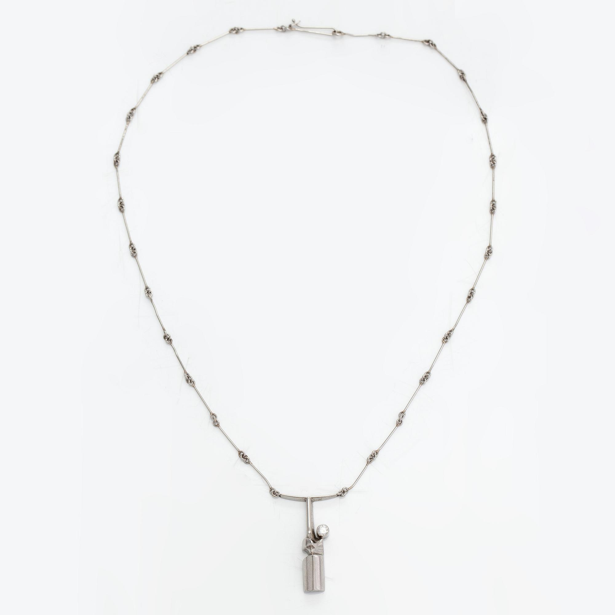 Björn Weckström, A platinum necklace "Nessos" with a ca. 0.10 ct diamond. Lapponia 1981.