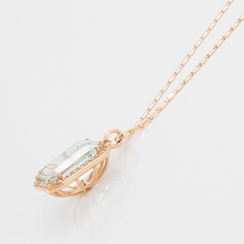 Emerald-cut aquamarine and brilliant-cut diamond necklace.