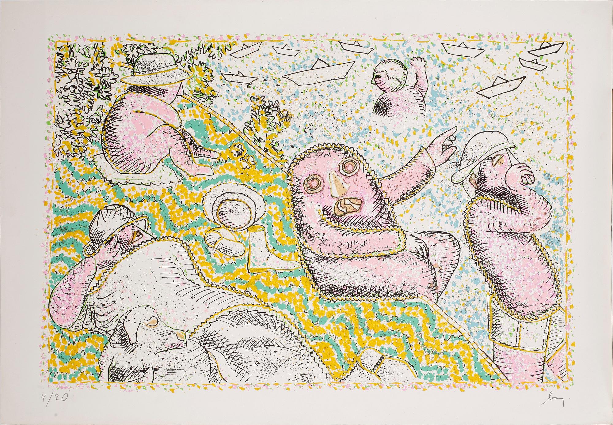 ENRICO BAJ, blandteknik, signerad och numrerad 4/20.