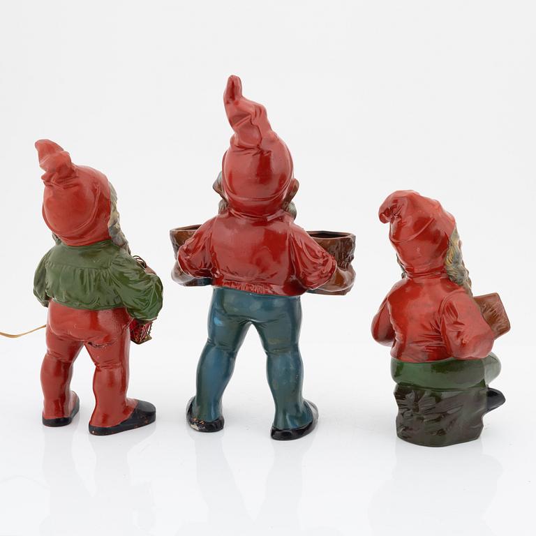 Three ceramic garden gnomes, Germany, second half of the 20th century.