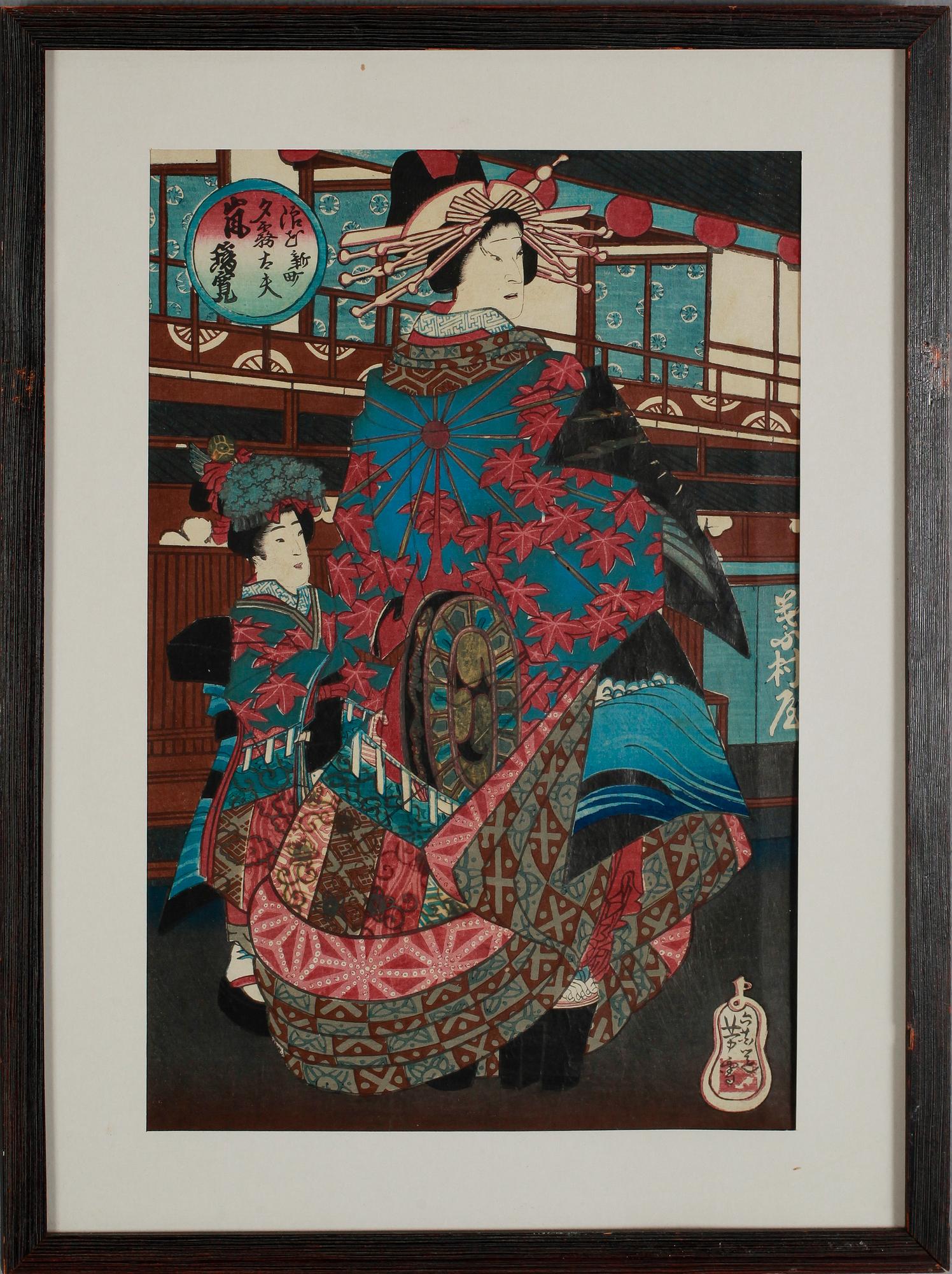 OKÄND KONSTNÄR, 3 st, kolorerade träsnitt, Japan, 1800-/1900-tal.