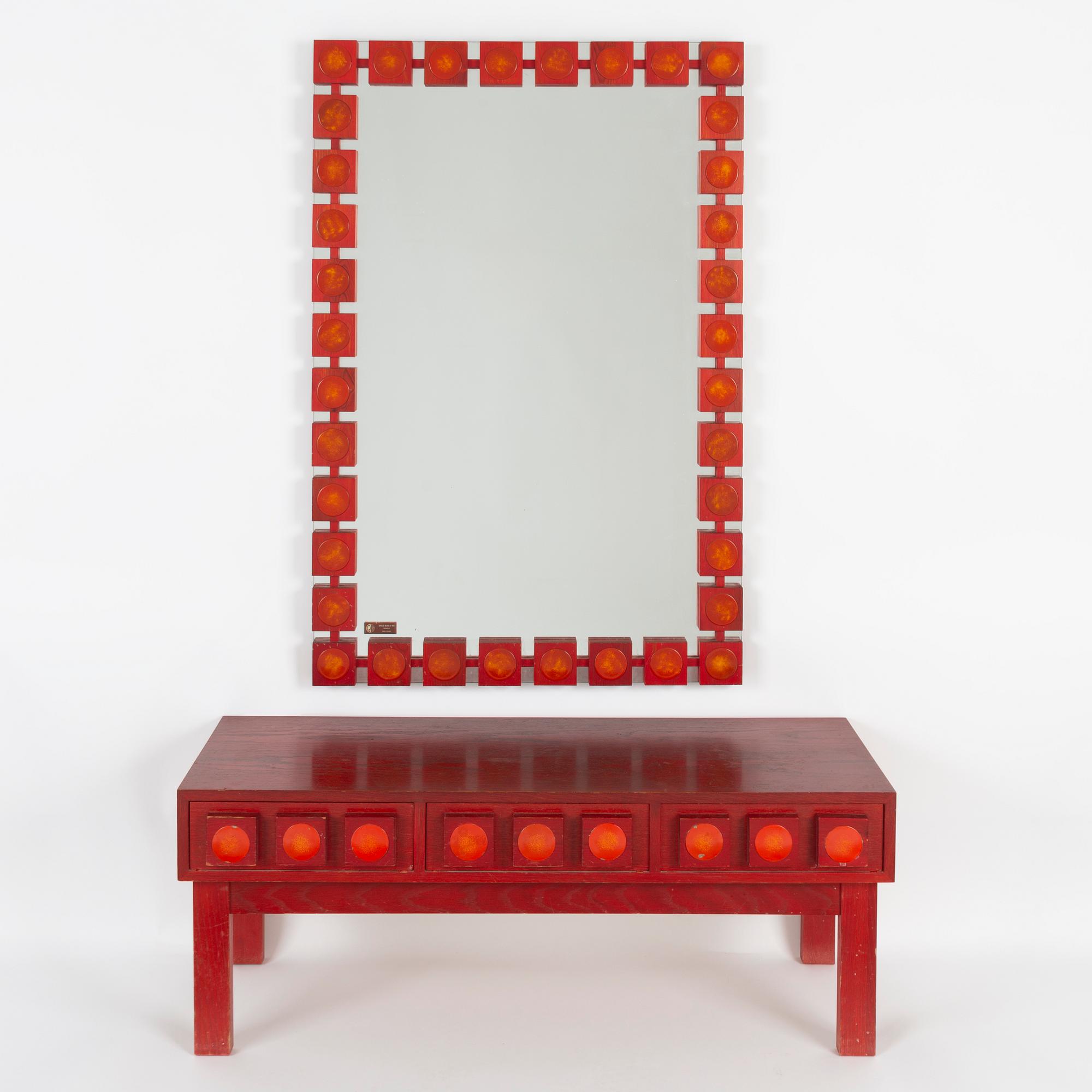 Ewa Wrangel and Lars-Göran Nilsson, hall furniture and mirror, Glas & Trä, Hovmantorp, second half of the 20th century.