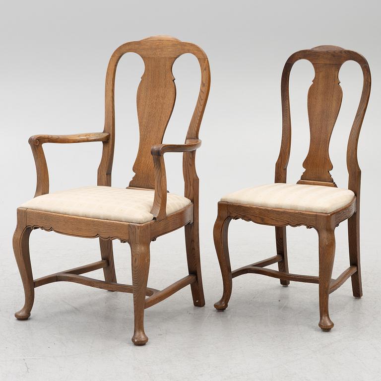 Dining table, 8 chairs, 2 armchairs, sideboard, Rococo style, early 20th century.