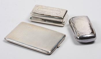 DOSOR SAMT ETUI, 3 st, silver, svenska importstämplar, 1900-tal.