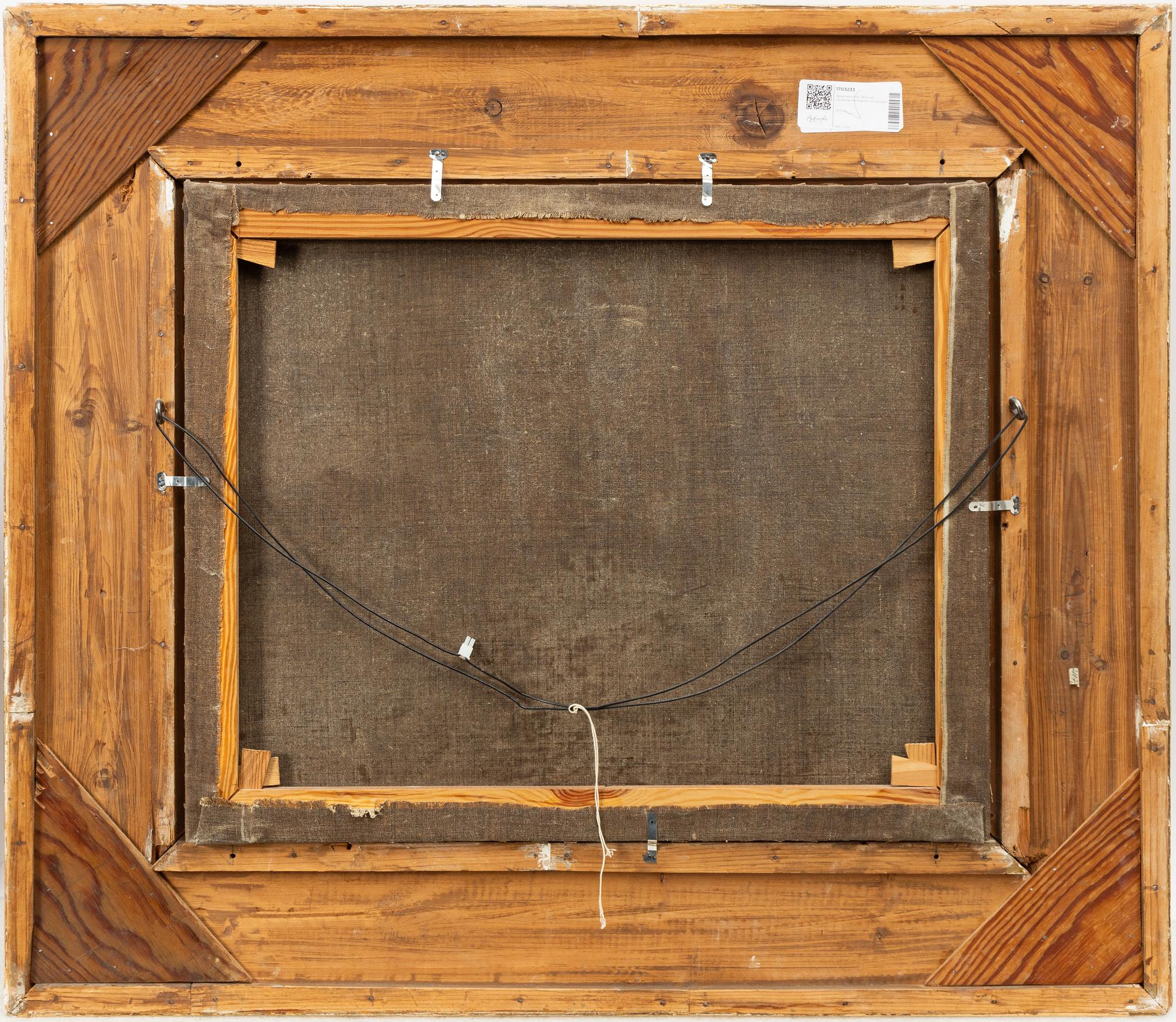 Unknown artist, 19th century, Country road with figures and poplars.