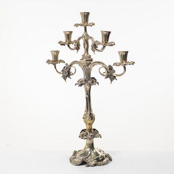 Candelabrum, nickel silver, Rococo style, circa 1900.