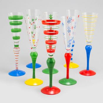 ANNE NILSSON, eight 'Clown' champagne glasses from Orrefors.