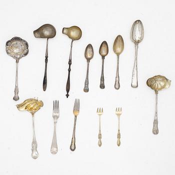 Bestick, 13 st, silver, Danmark och Sverige, 1800-tal.