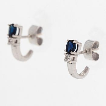 Earrings, faceted sapphires, small diamonds, 14K white gold.