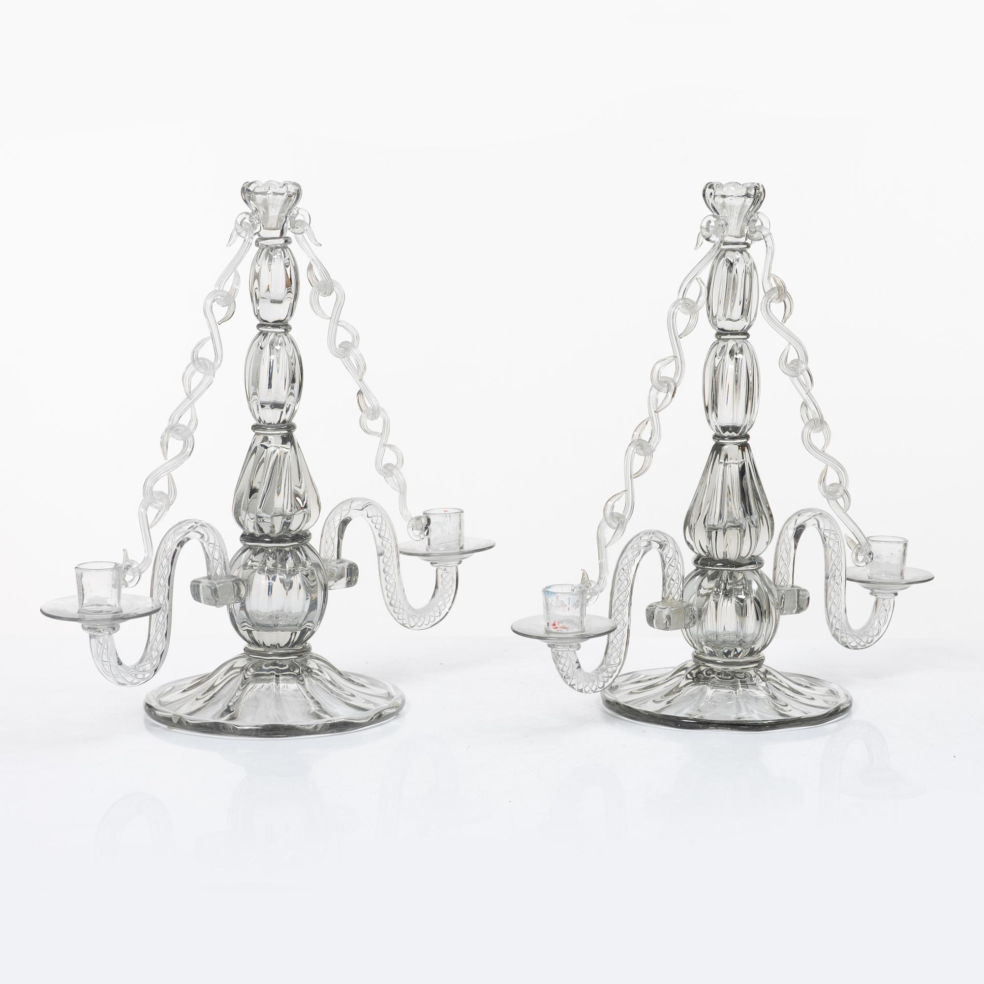 Elis Bergh, a pair of candelabra, Strömbergshyttan, 1940s.