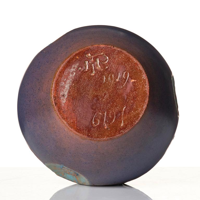 Hilma Persson-Hjelm, a glazed earthenware art nouveau vase, executed in her own studio, Arvika 1919. No 1619.