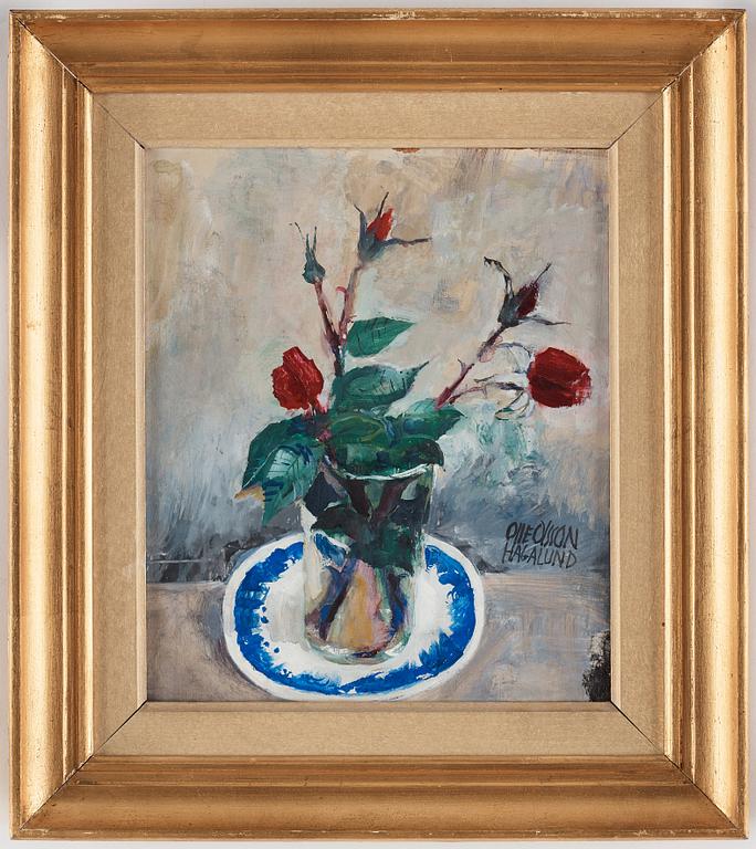 Olle Olsson-Hagalund, Red roses in a vase.