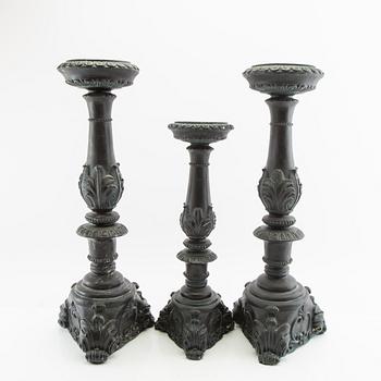 Floor candlesticks 3 pcs, second half of the 20th century, art metal.