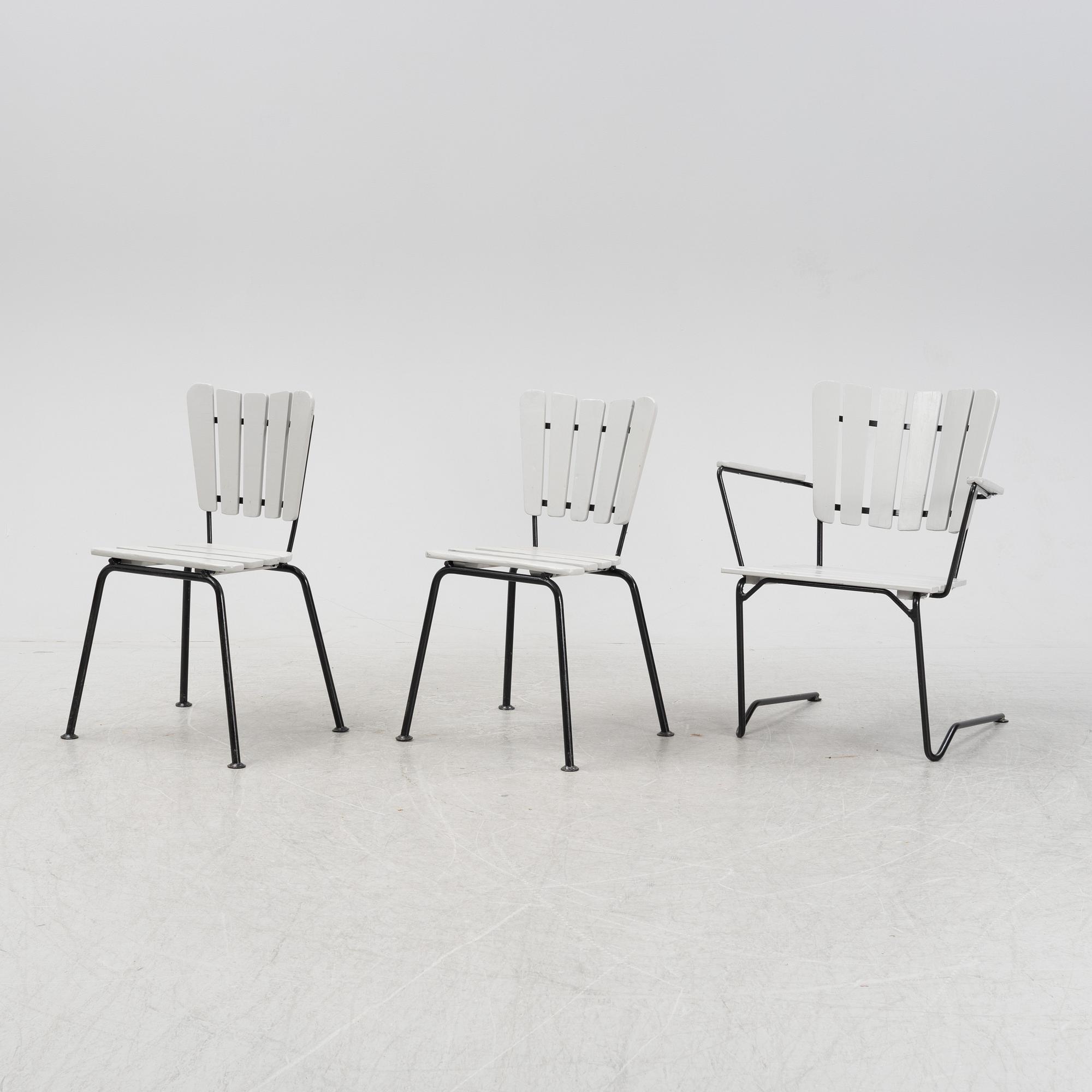 Stolar,  2 st och karmstol, Grythyttan Stålmöbler, 1900-talets andra hälft.