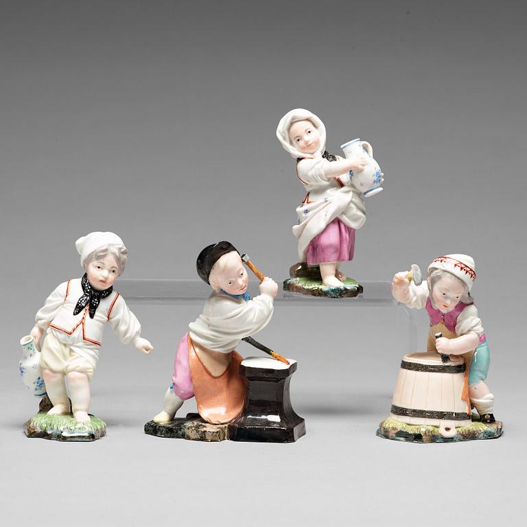 A group of four porcelain figures, Höchst marked.