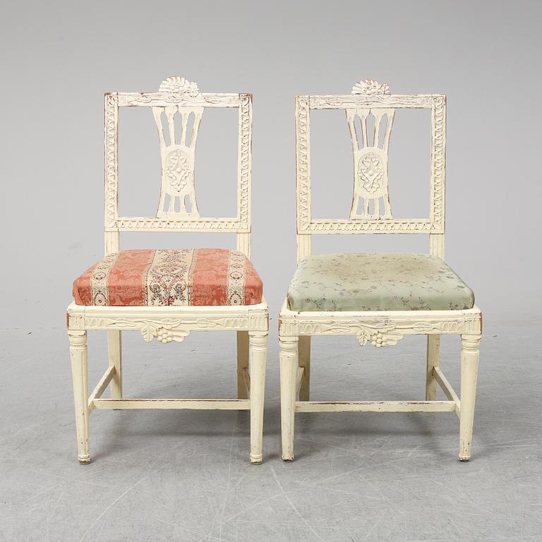 Seven Gustavian chairs from around year 1800.