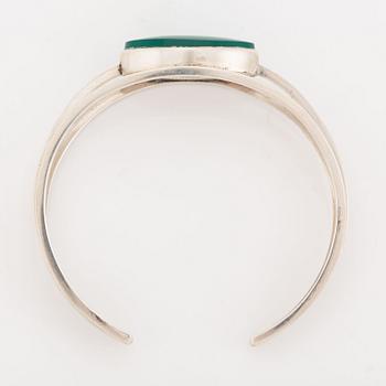 Niels Erik From, sterling silver and green stone bangle, Denmark.