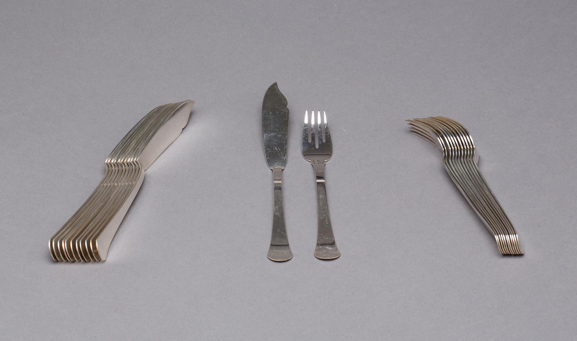 FISKBESTICK, 24 delar, silver, "Birka", GAB, vikt ca 1000g.