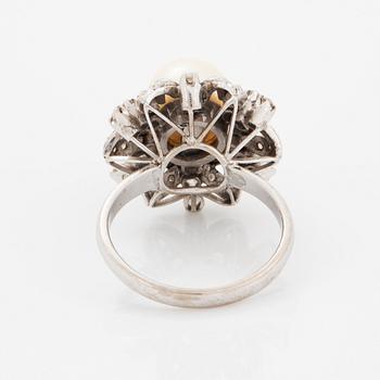 Pearl and eight-cut diamond cocktail ring.