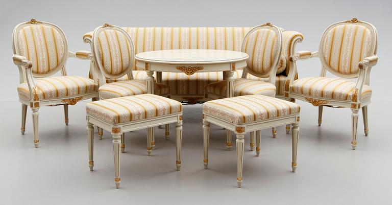 SALONGSMÖBEL, 8 delar, gustaviansk stil, 1900-talets mitt.