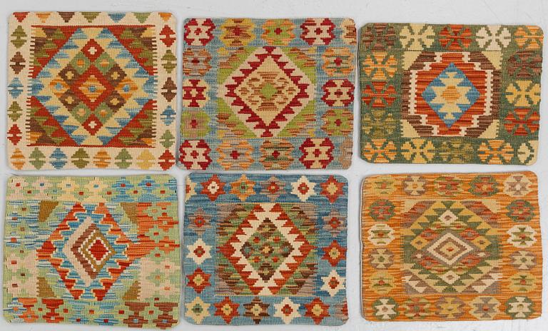 Six Anatolian "carpet cushions", around 47 x 47 cm.