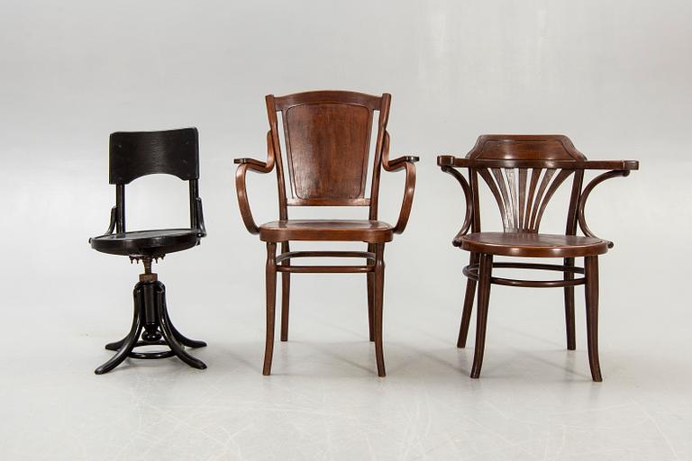 A set of two armchairs and one swivel chair Thonet and Khon erly 1900s.