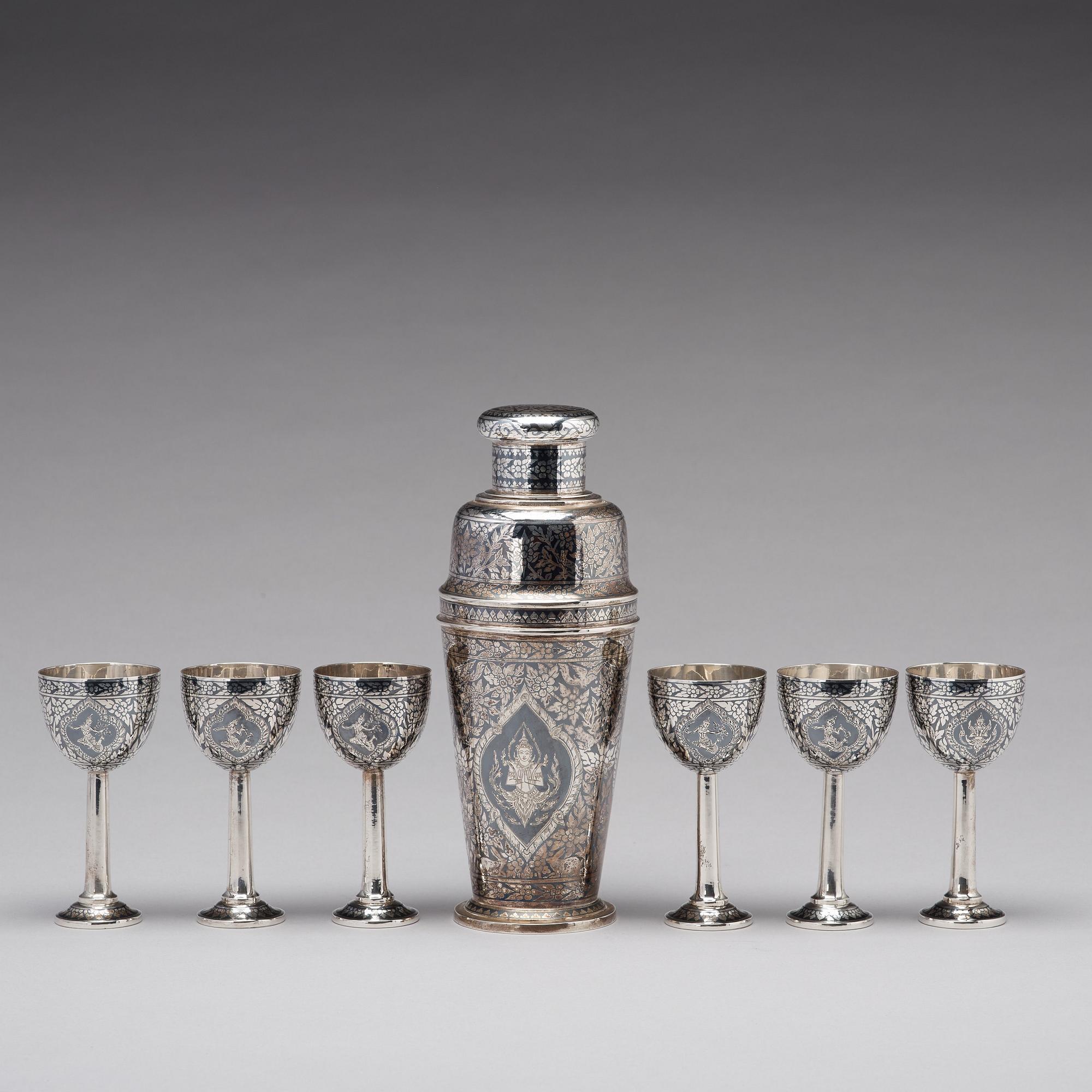 COCKTAILSET, åtta delar, silver. Thailand.
