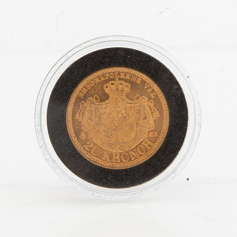 Gold coin Sweden, Oscar II 20 kr, 1884.