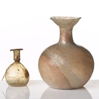 Two glass vessels, Roman, presumably 3rd-7th Century A.D.