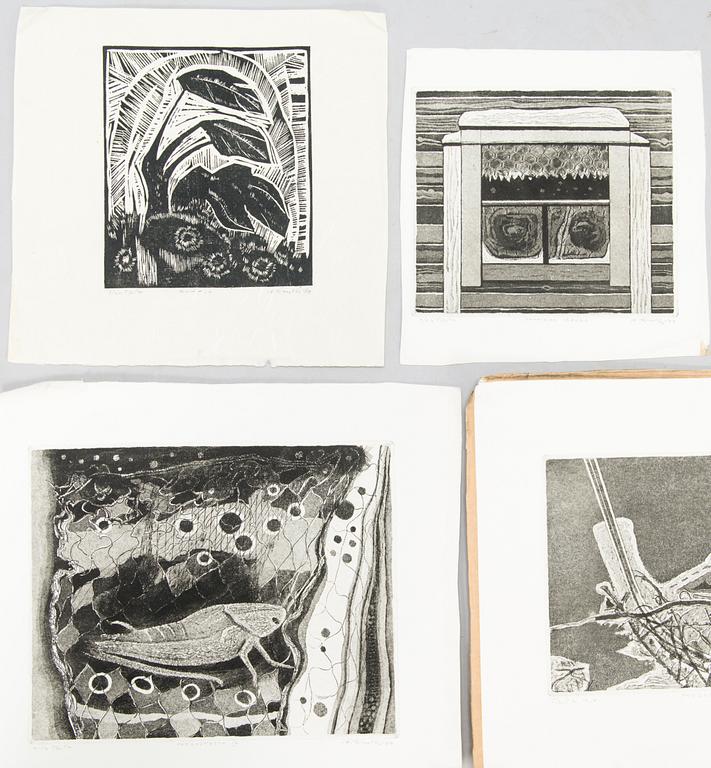 ALLAN KUNTSI, etsningar och träsnitt 10 st, signerade och daterade, numrerade.