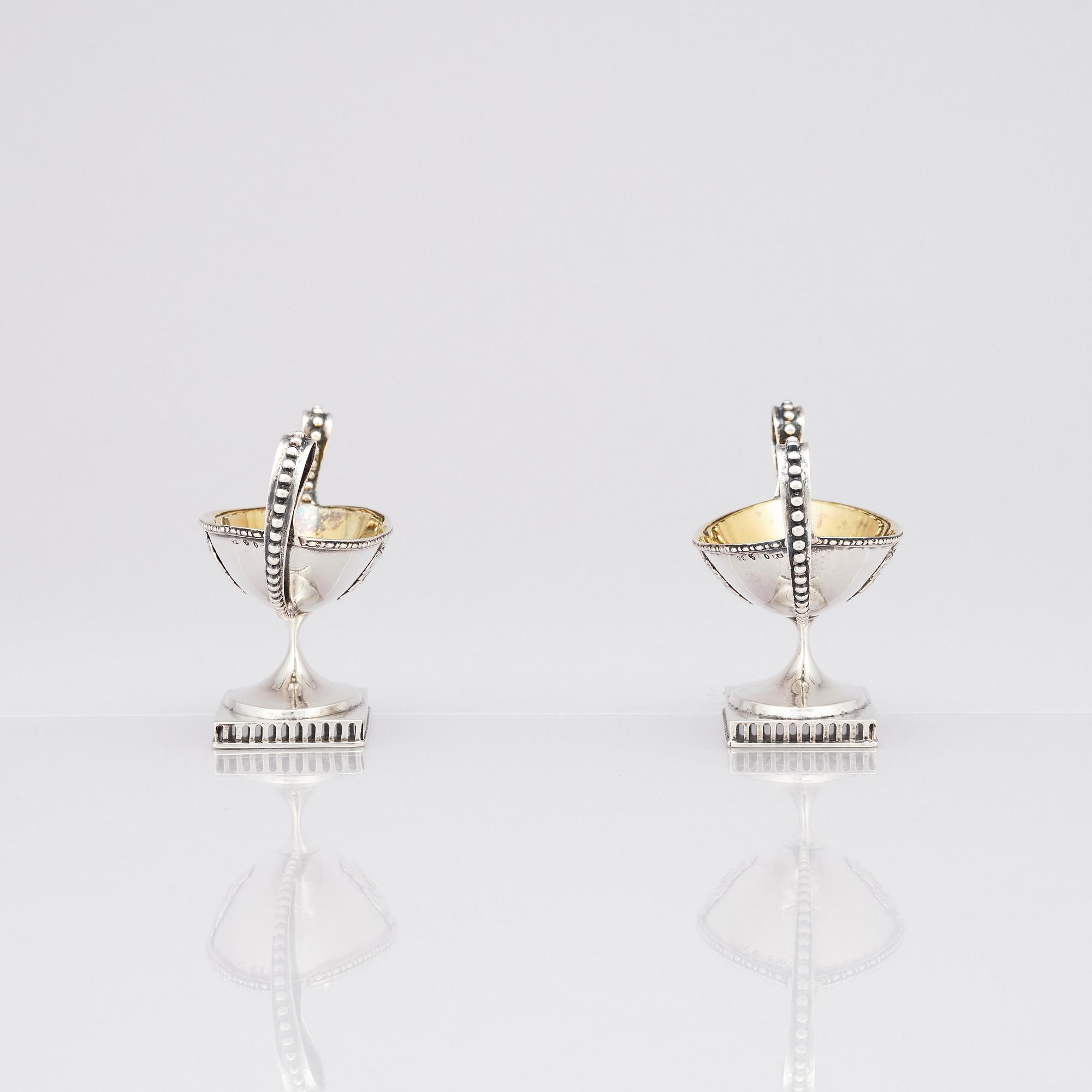 A pair of Swedish 18th Century Gustavian parcel-gilt silver salt cellars, marks of Pehr Zethelius, Stockholm 1798.