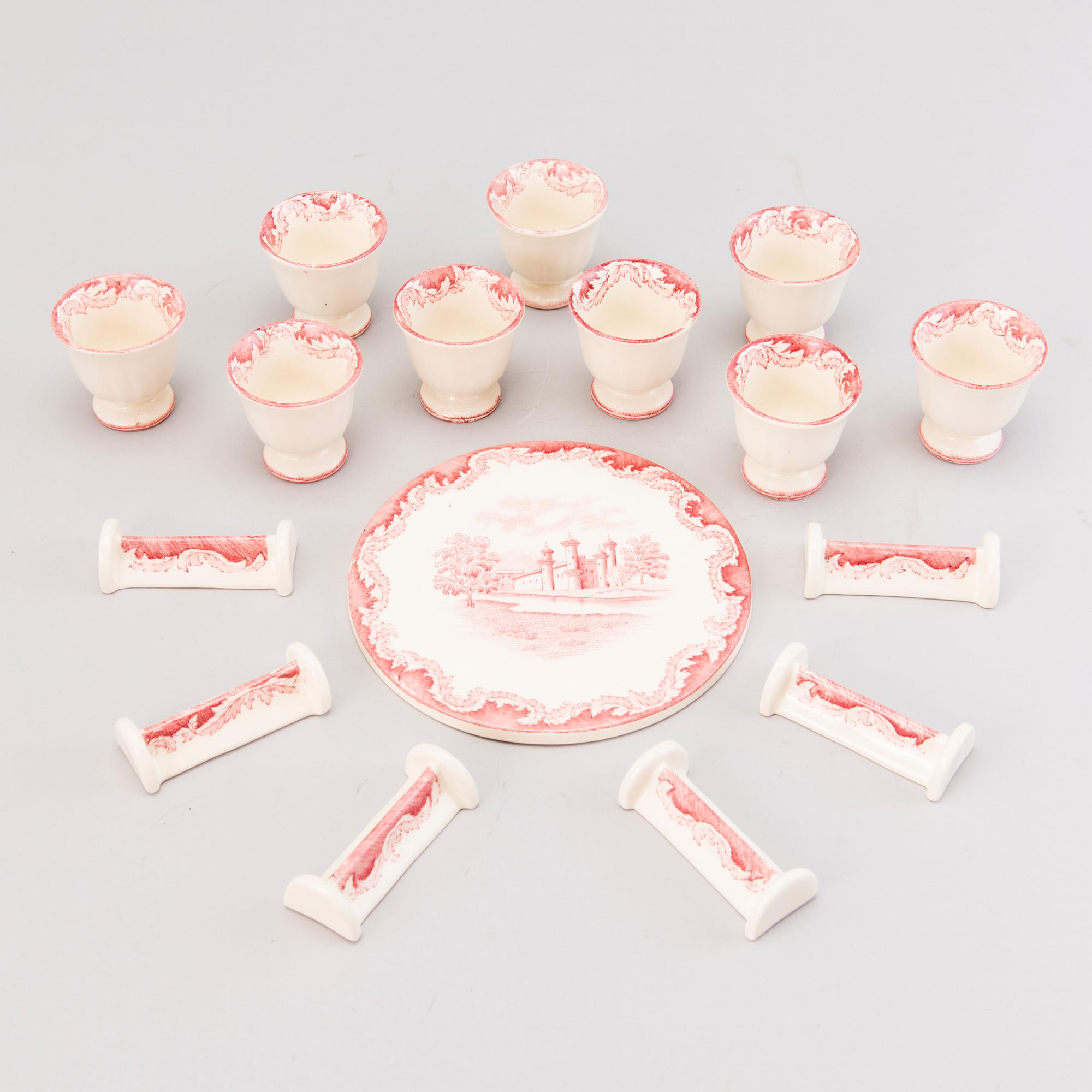 MATSERVIS, 157 delar, flintgods, "Bengali, röd", Rörstrand, 1940-tal.