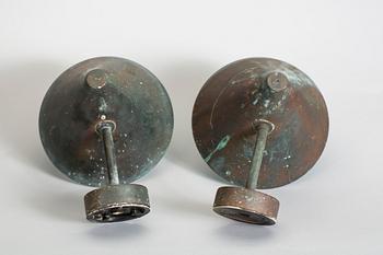 VÄGGLAMPOR, 2 st, för utomhusbruk, "Tratten", Hans Agne Jakobsson, Markaryd, 1900-talets andra hälft.