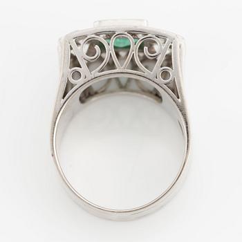 Ring, Hellström & Åhrling. 18K white gold with an emerald and old-cut and brilliant-cut diamonds.