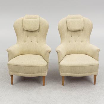 Carl Malmsten, armchairs, a pair "Farmor", O.H. Sjögren, second half of the 20th century.