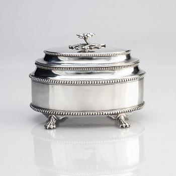 A Swedish 18th century Gustavian silver sugar-casket with lid, mark of Johan Malmstedt, Stockholm 1794.